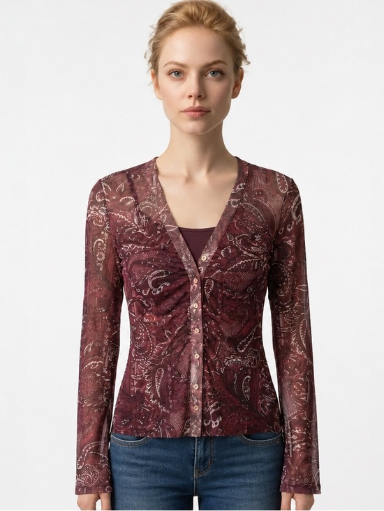 SHEIN Tops - ruched front mesh top